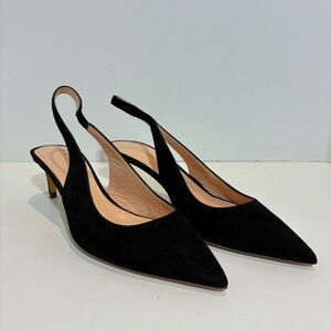 Rupert Sanderson Suede Slingback Pumps In Black Point Toe Size Eu 38 Us 8